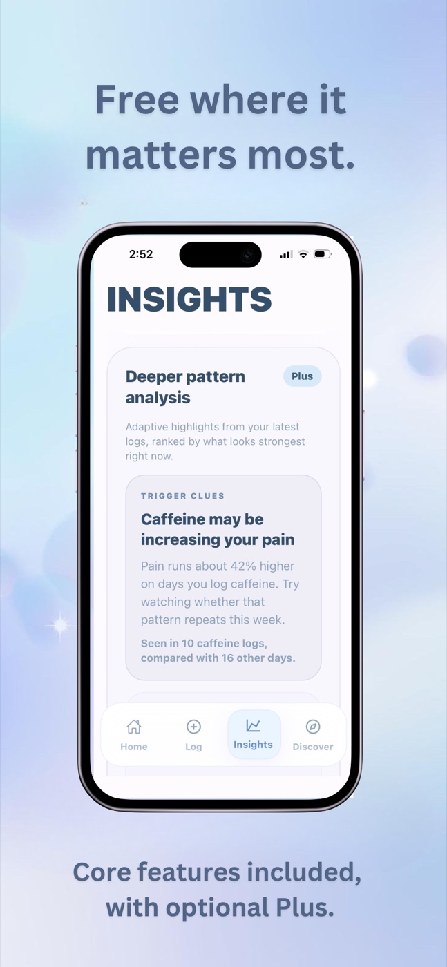 EndoGlow App Store preview showing deeper pattern analysis with optional Plus.
